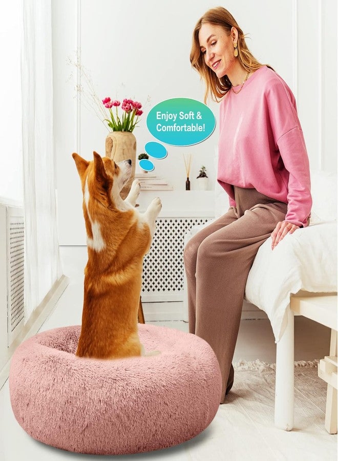 PAWSOME Plush Calming Dog Beds, Donut Dog Bed for Small Dogs, Medium, Large & X-Large, Comfy Cuddler Dog Bed and Cat Bed in Faux Fur (Pink, M) - Image 4